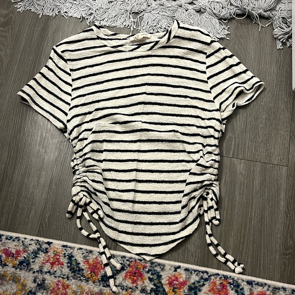 Black and Ivory striped shirt (cinched fitting in the sides that’s adjustable)